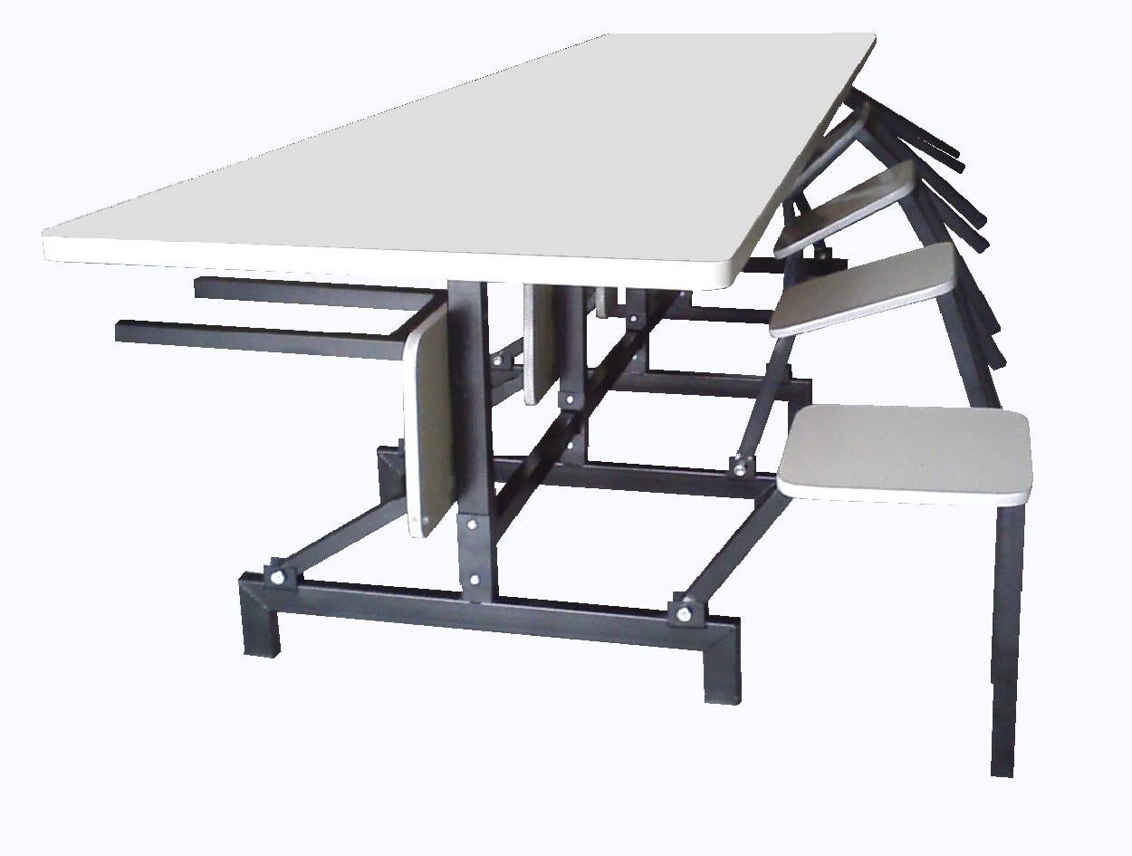  Mesa para Refeitório 6 Lugares Tampo MDF 30mm Fórmica | Banco escamoteável, estrutura reforçada 