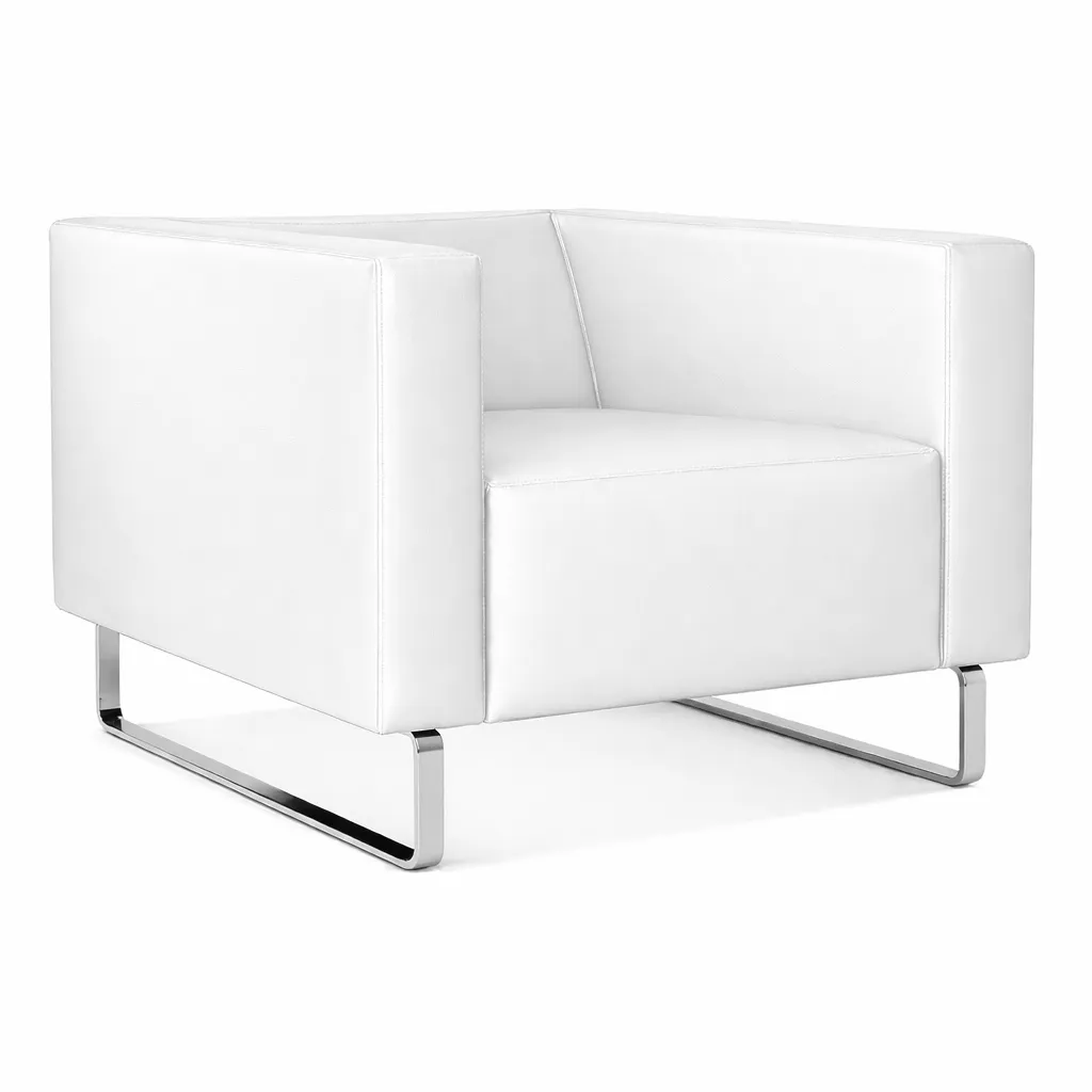 Sofá para Recepção Genialle 1 lugar | Pés Alumínio - Couro Ecológico - Diversas Cores