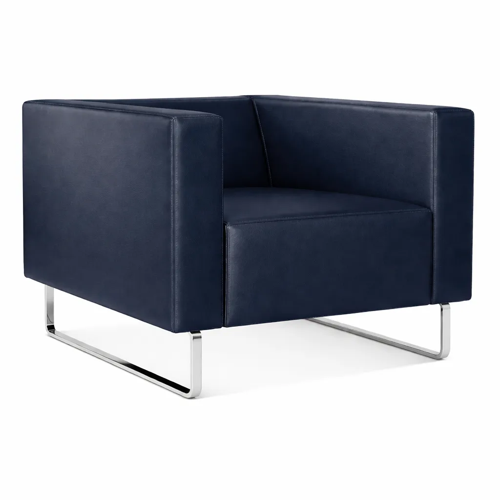 Sofá para Recepção Genialle 1 lugar | Pés Alumínio - Couro Ecológico - Diversas Cores