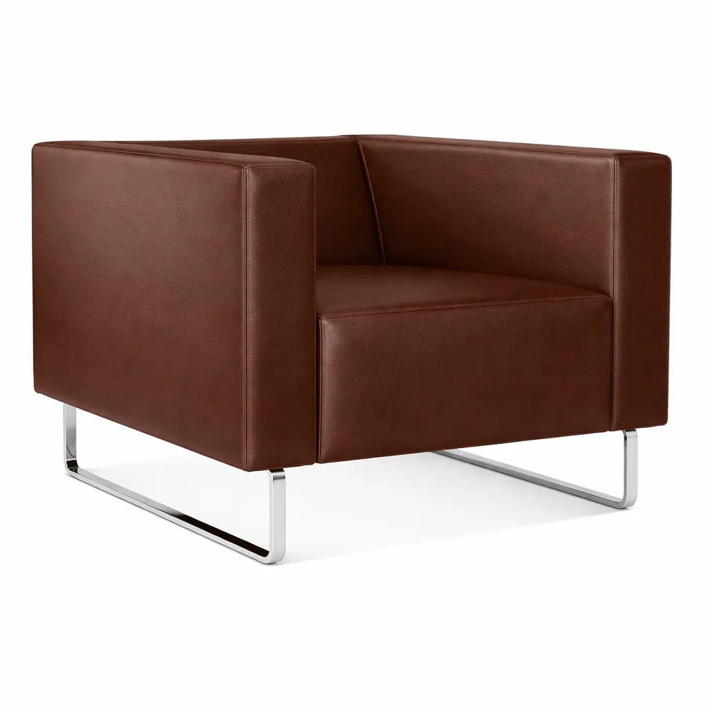 Sofá para Recepção Genialle 1 lugar | Pés Alumínio - Couro Ecológico - Diversas Cores