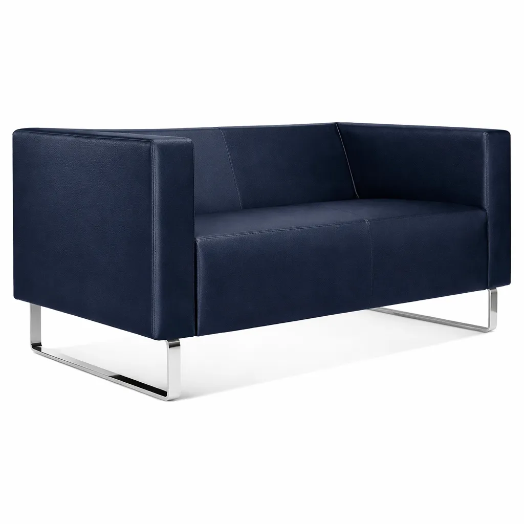 Sofá Para Recepção Genialle 2 Lugares | Pés Alumínio - Couro Ecológico - Diversas Cores