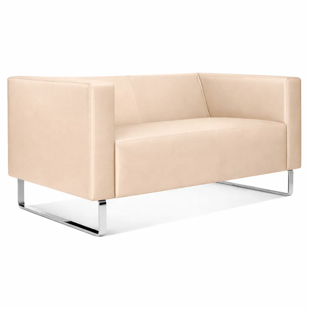 Sofá Para Recepção Genialle 2 Lugares | Pés Alumínio - Couro Ecológico - Diversas Cores