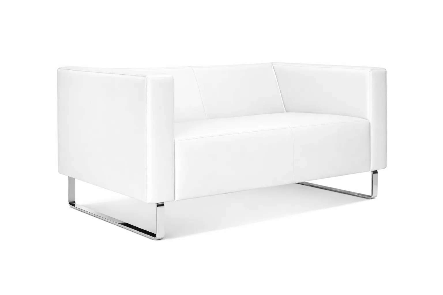 Sofá Para Recepção Genialle 2 Lugares | Pés Alumínio - Couro Ecológico - Diversas Cores