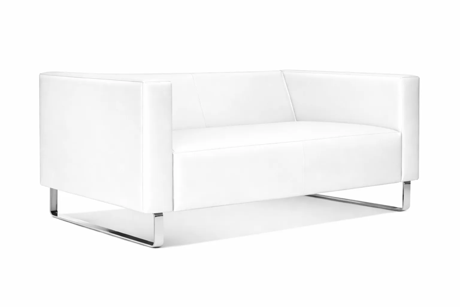 Sofá Para Recepção Genialle 3 Lugares | Pés Alumínio - Couro Ecológico - Diversas Cores