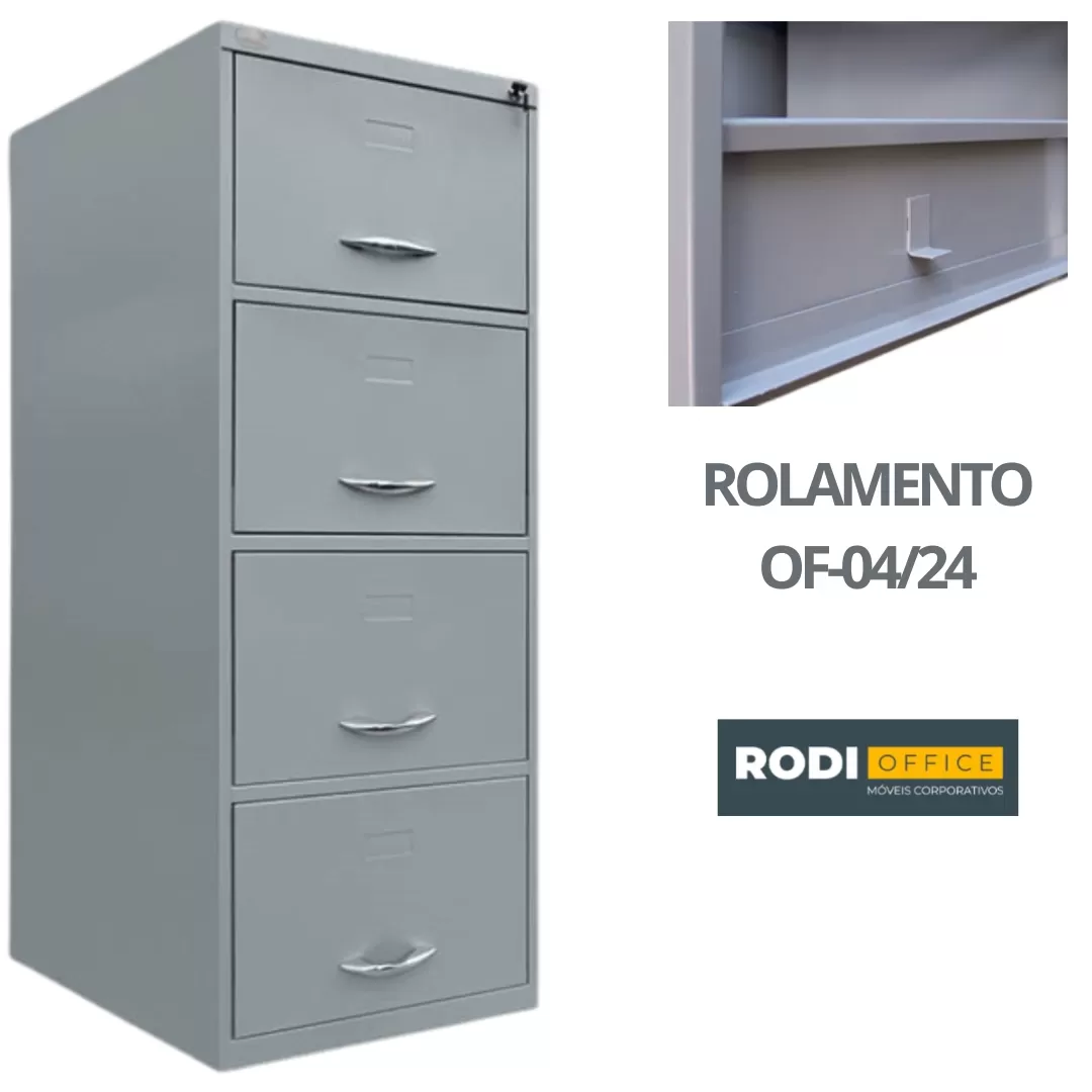 Arquivo De Aço Longo 4 Gavetas OF-04/24 Oficio | Chapa 24 - Rolamento 1,35 X 0,47 X 0,65