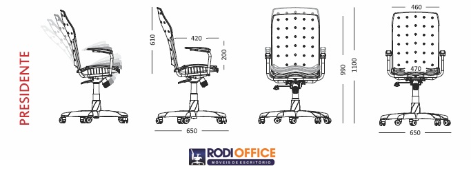  Cadeira Ergoplax Mais Presidente giratória | Com braços - Assento estofado 