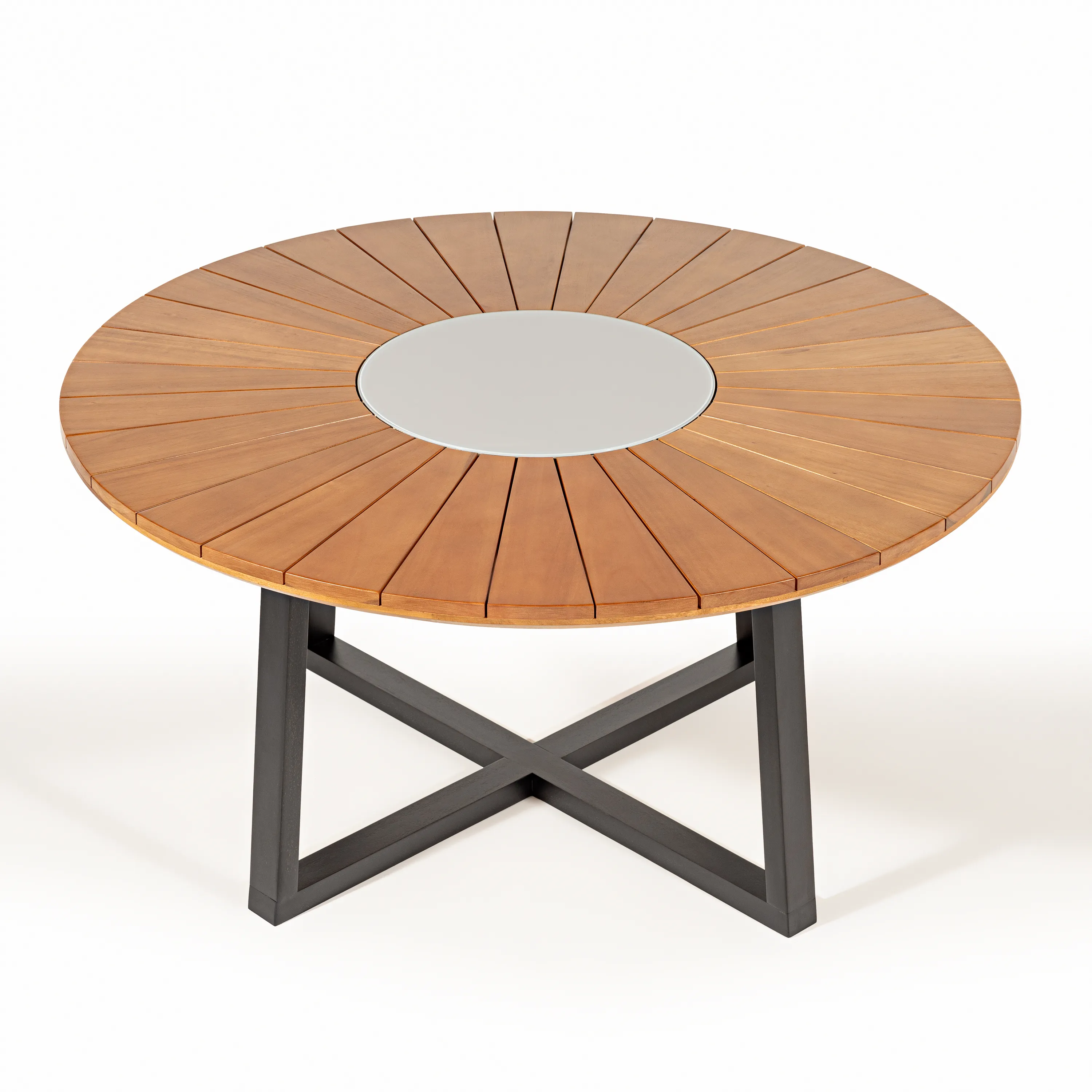 Mesa Redonda Paraty Base X 1,60cm – Vidro Off White / Fendi