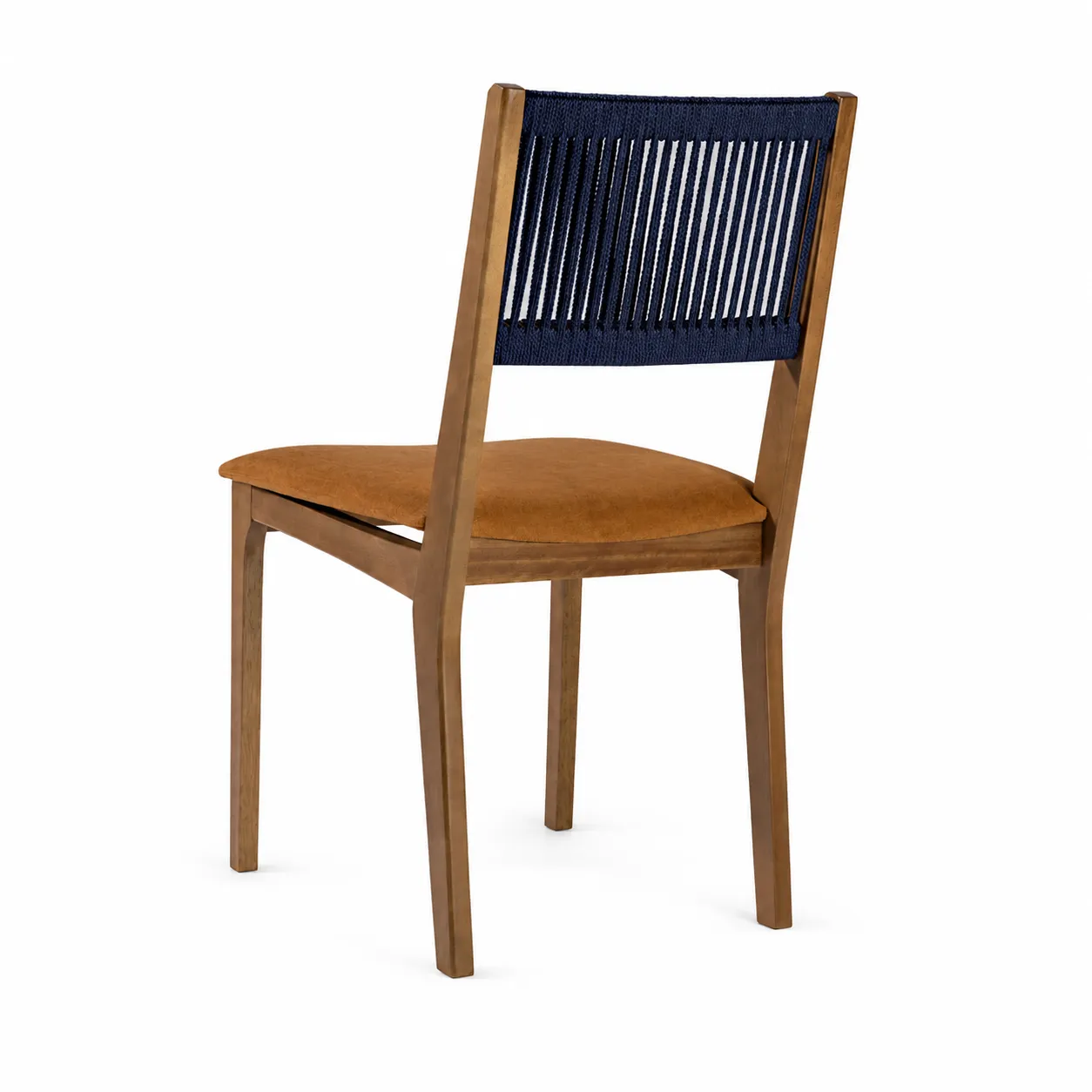 Cadeira de Jantar Tune - Encosto Corda Náutica Azul Marinho - Assento Caramelo