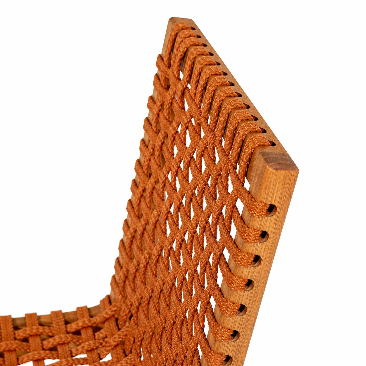 Cadeira Traço Em Madeira Natural E Corda Náutica Cor Terracota - Design Moderno