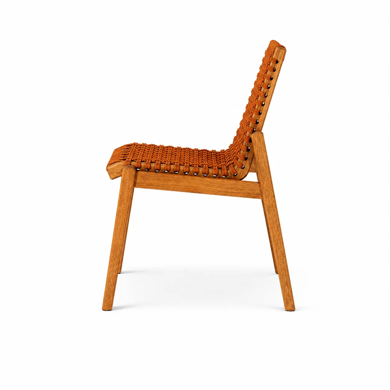 Cadeira Traço Em Madeira Natural E Corda Náutica Cor Terracota - Design Moderno