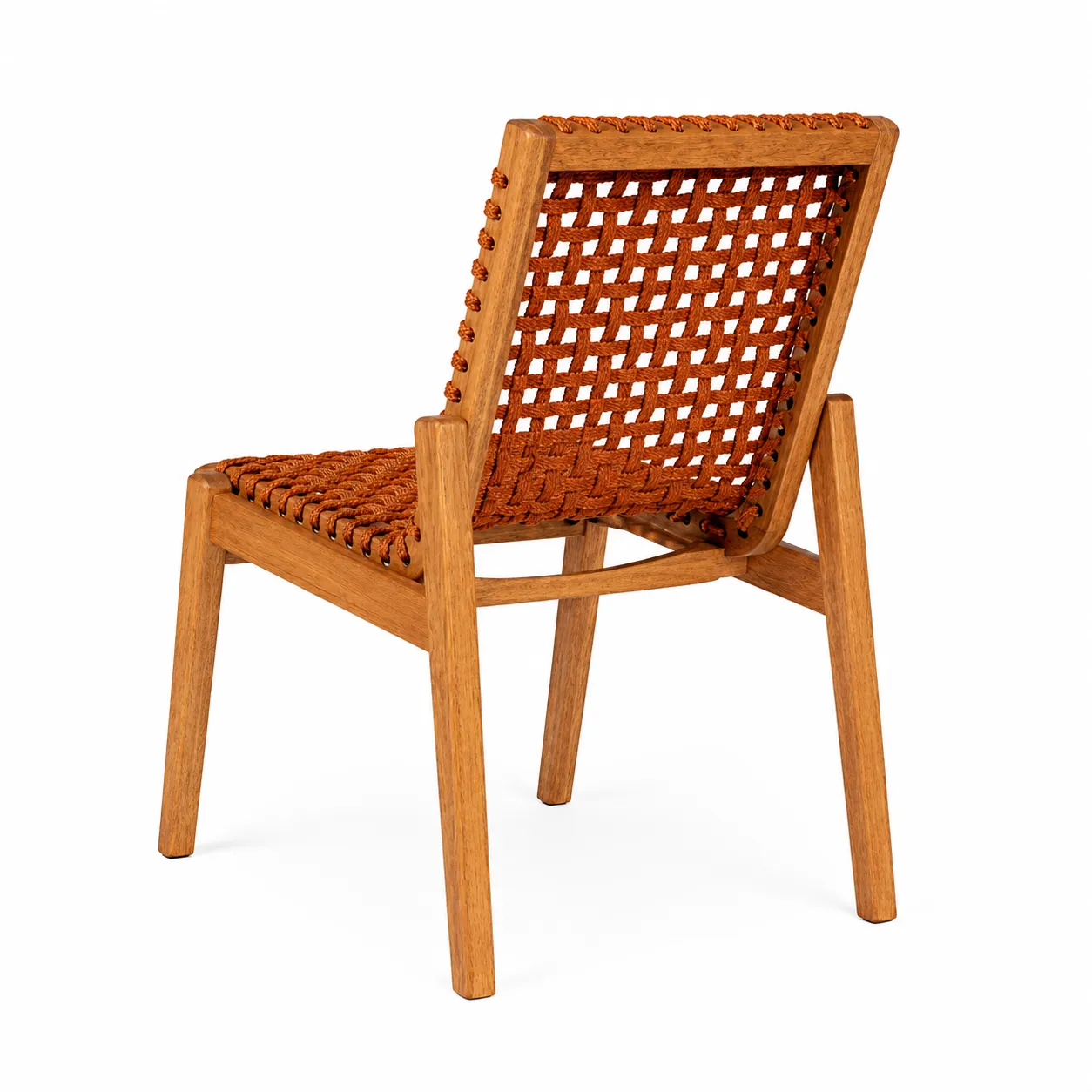 Cadeira Traço Em Madeira Natural E Corda Náutica Cor Terracota - Design Moderno