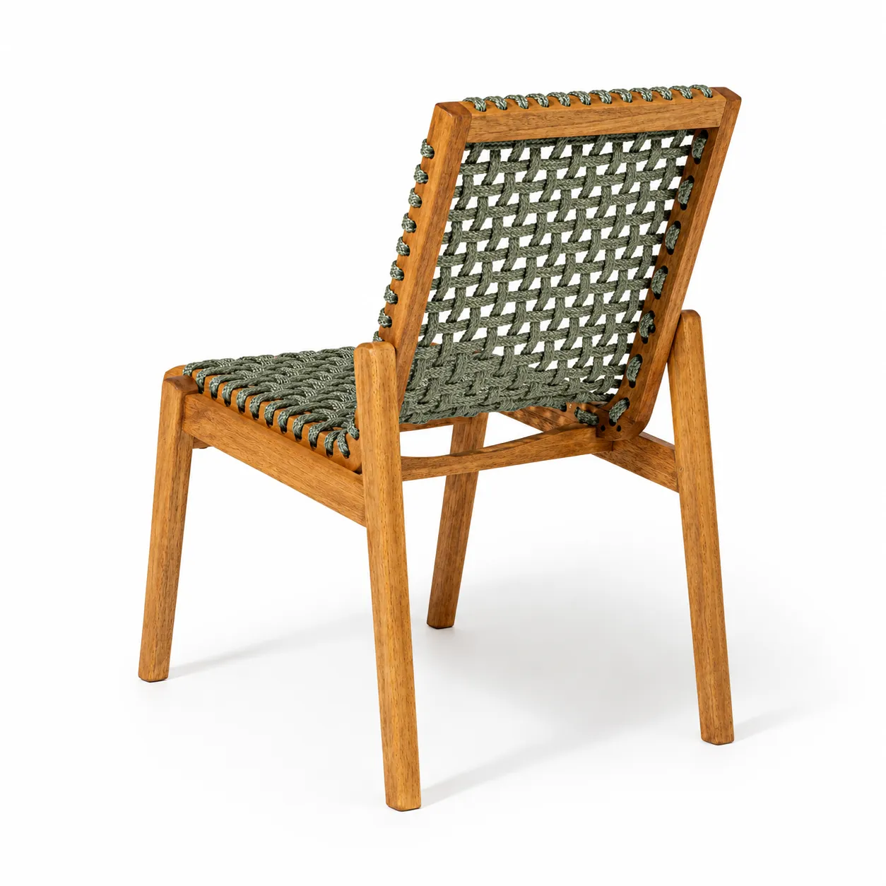 Cadeira Traço em Madeira Natural e Corda Náutica Verde Oliva - Design Moderno