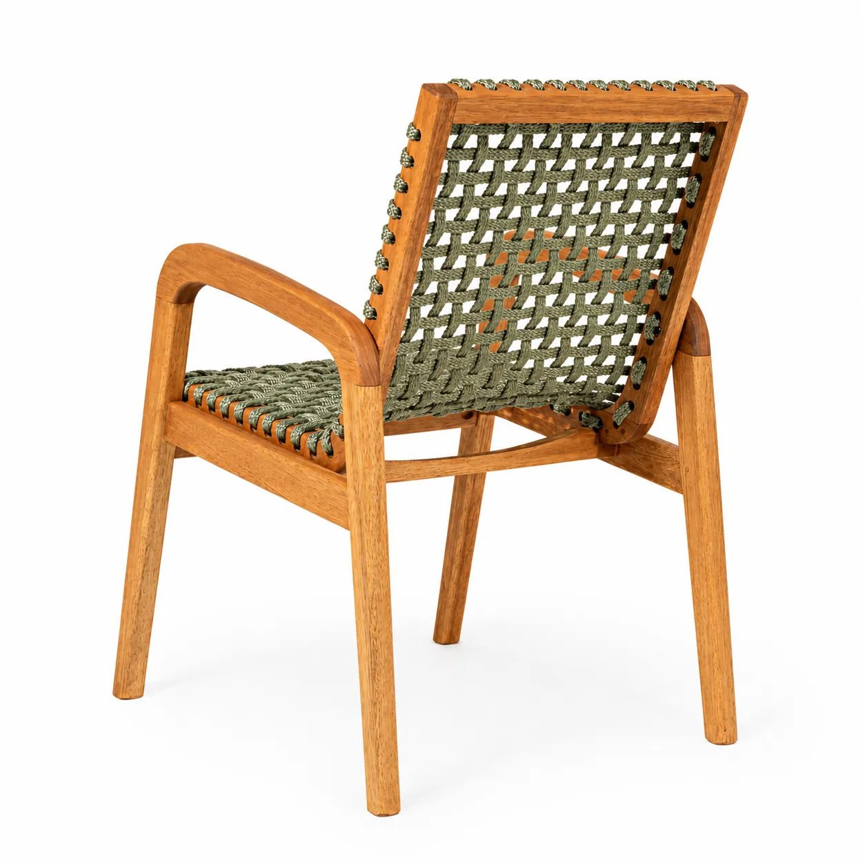 Cadeira Traço com Braço em Madeira Natural e Corda Náutica Verde Oliva - Design Moderno