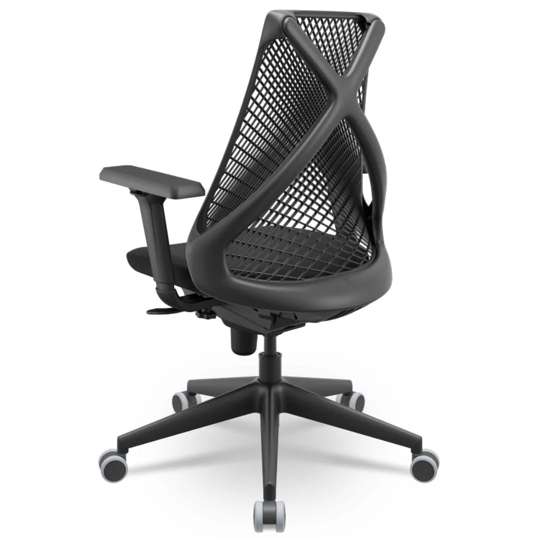 Cadeira Ergonômica BIX X+ Black - Syncron + Base Itália + Tela Preta - Assento Preto