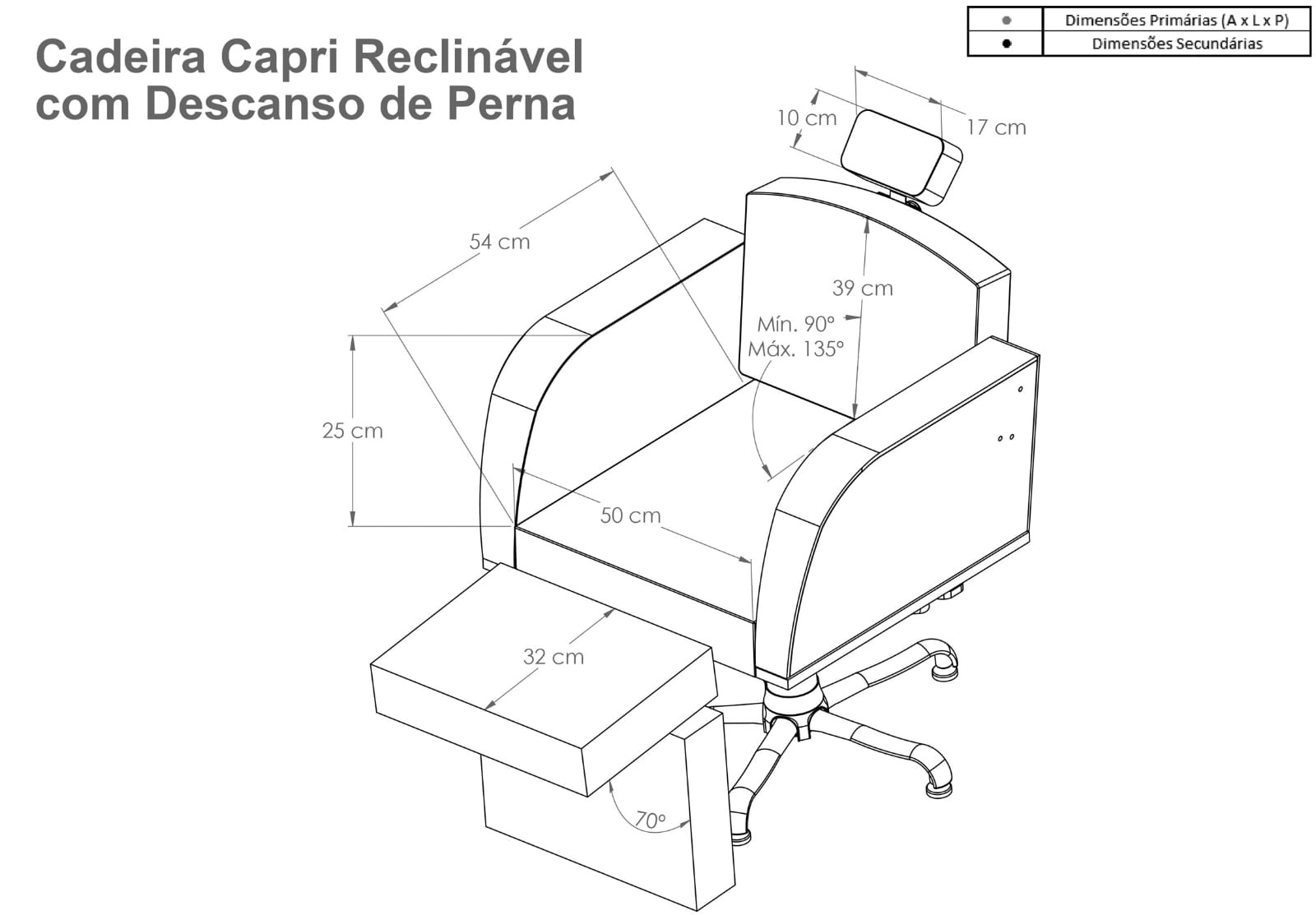 Cadeira de Cabeleireiro Capri Encosto Reclinável com Descanso de Pernas - Base Hidráulica