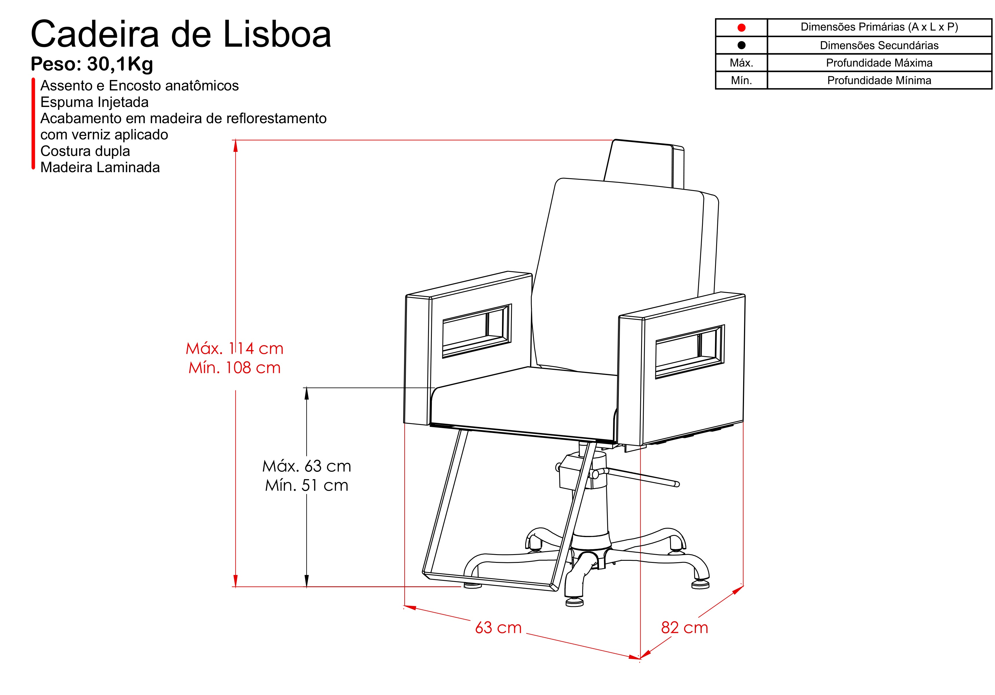 Cadeira De Cabeleireiro Lisboa Encosto Fixo- Base Hidráulica