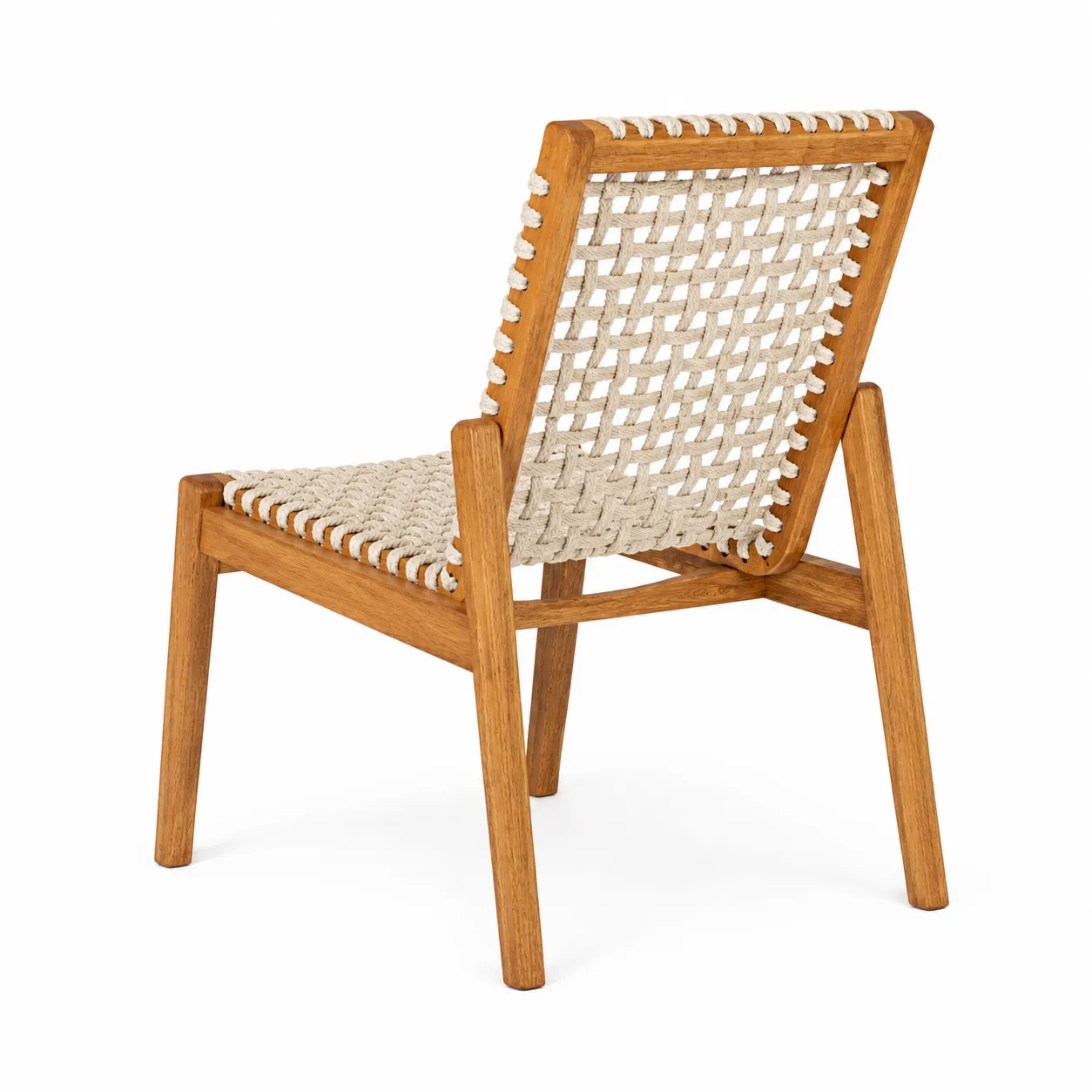 Cadeira Traço Em Madeira Natural E Corda Náutica Cor Areia - Design Moderno