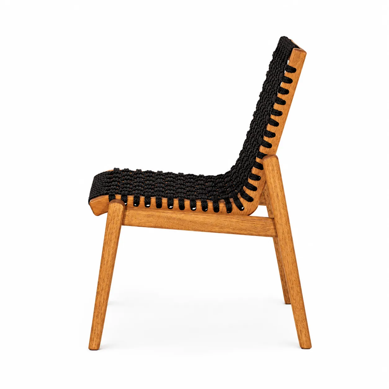 Cadeira Traço Em Madeira Natural E Corda Náutica Cor Preta - Design Moderno