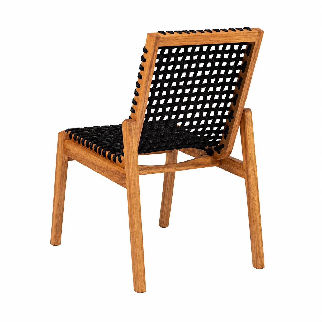 Cadeira Traço Em Madeira Natural E Corda Náutica Cor Preta - Design Moderno