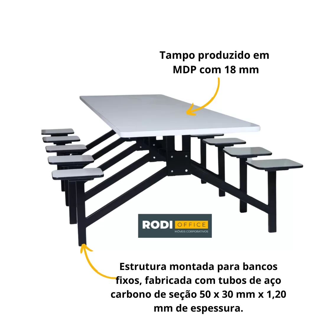 Mesa Para Refeitório Industrial 4 Lugares MDP 18 Mm - Barra W