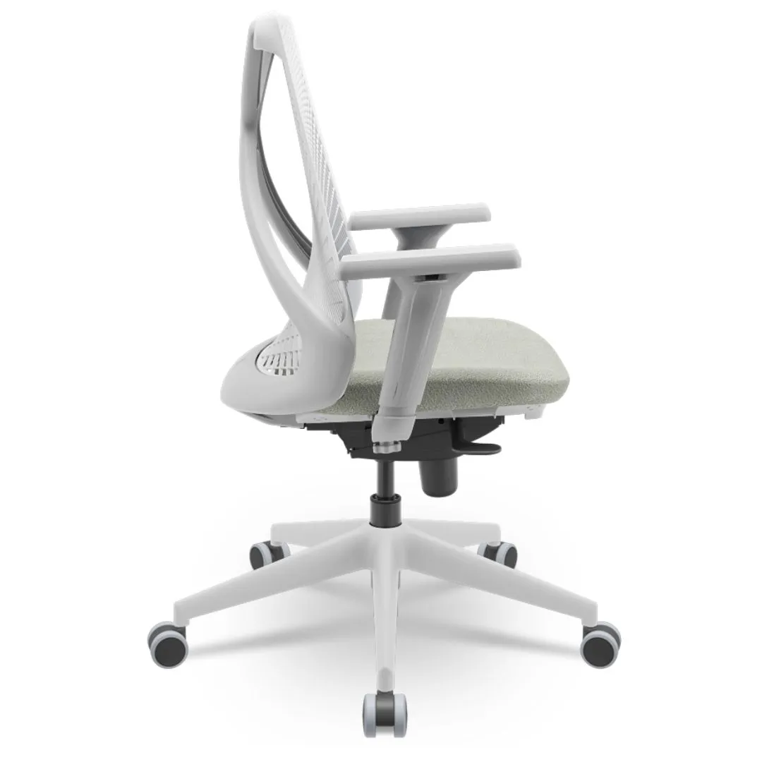 Cadeira Ergonômica BIX X+ Grey - Syncron + Base Itália + Tela Branca - Assento Cinza Claro