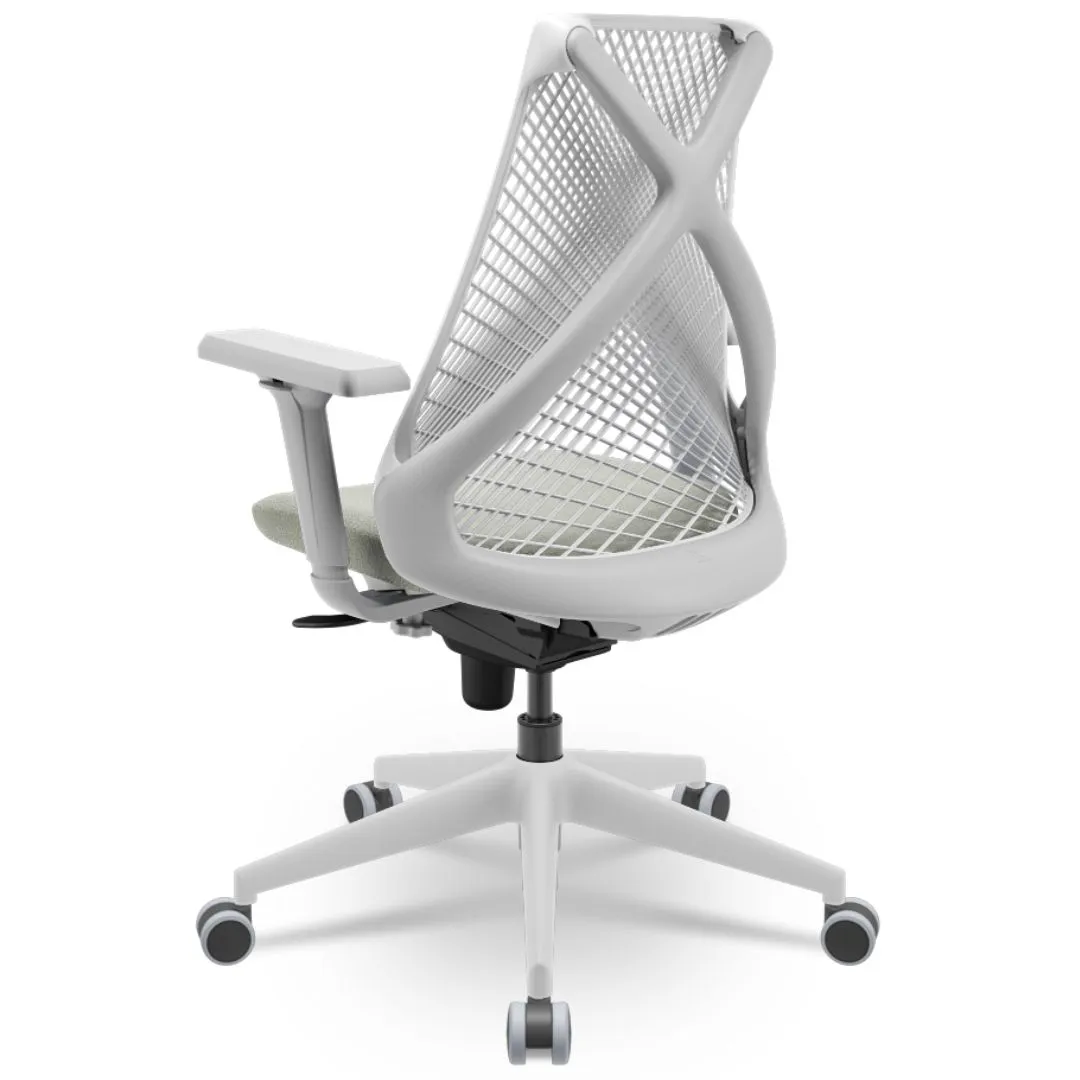 Cadeira Ergonômica BIX X+ Grey - Syncron + Base Itália + Tela Branca - Assento Cinza Claro