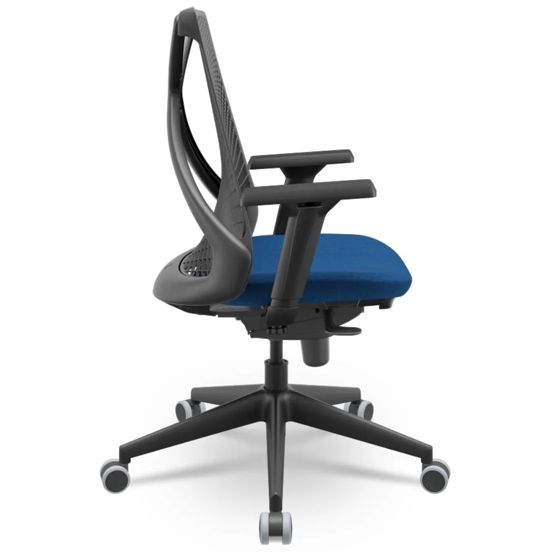 Cadeira Ergonômica BIX X+ Black - Syncron + Base Itália + Tela Preta - Assento Azul