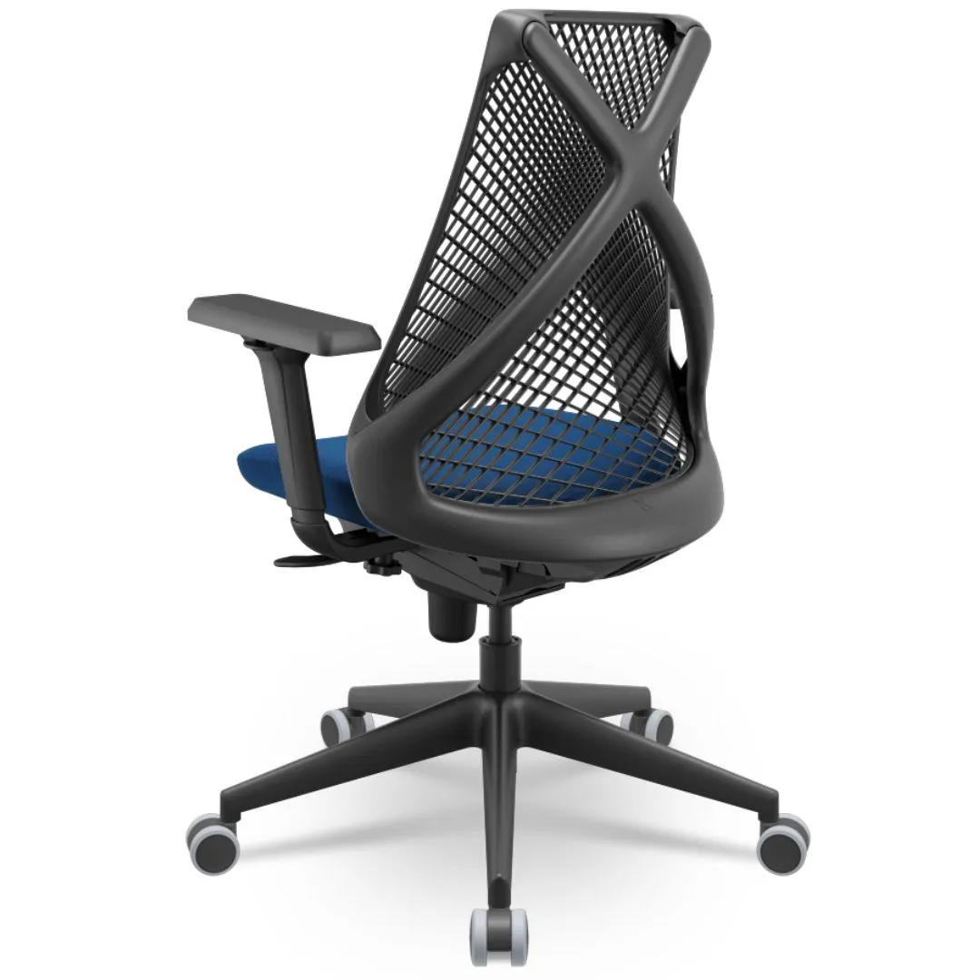 Cadeira Ergonômica BIX X+ Black - Syncron + Base Itália + Tela Preta - Assento Azul