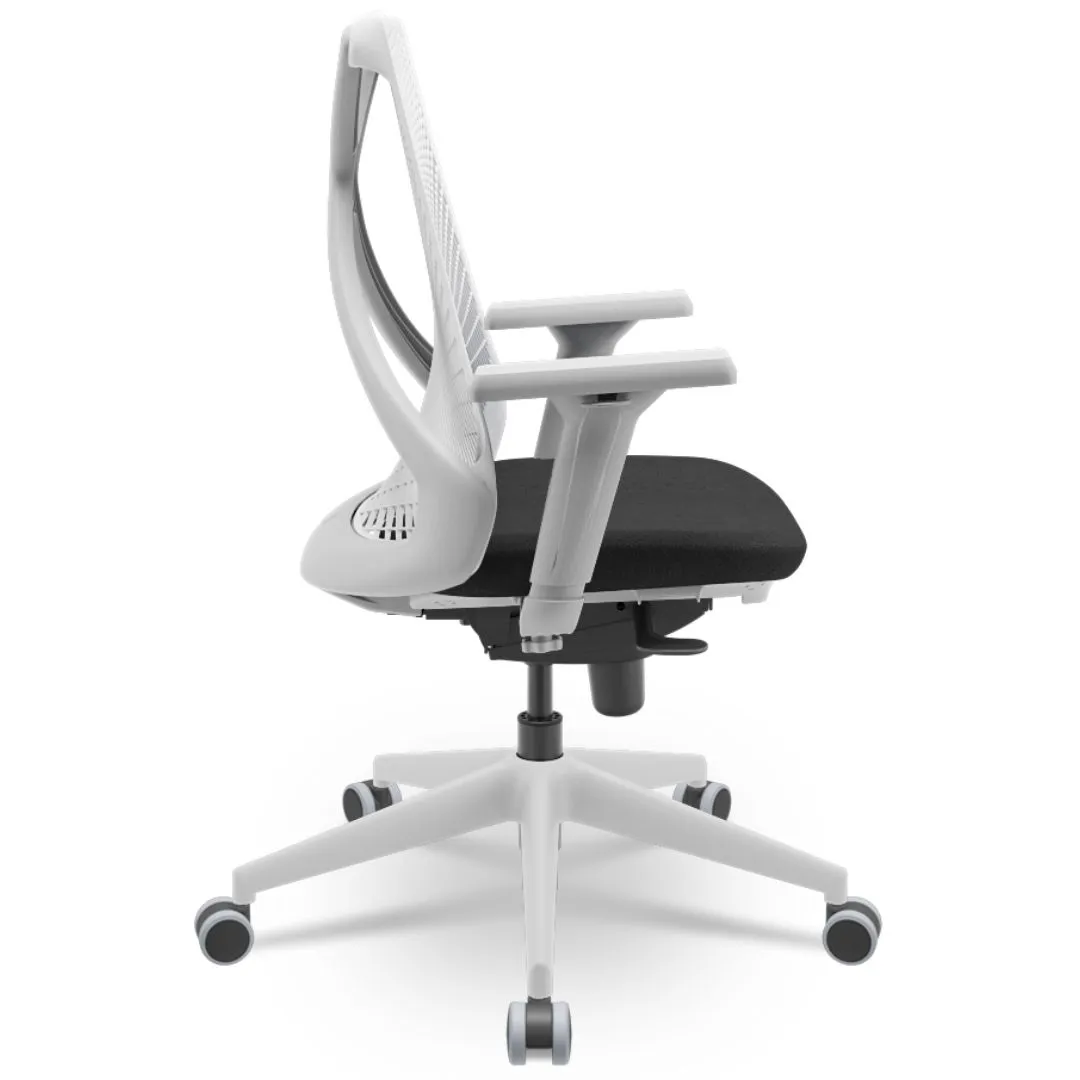 Cadeira Ergonômica BIX X+ Grey - Syncron + Base Itália + Tela Branca - Assento Preto