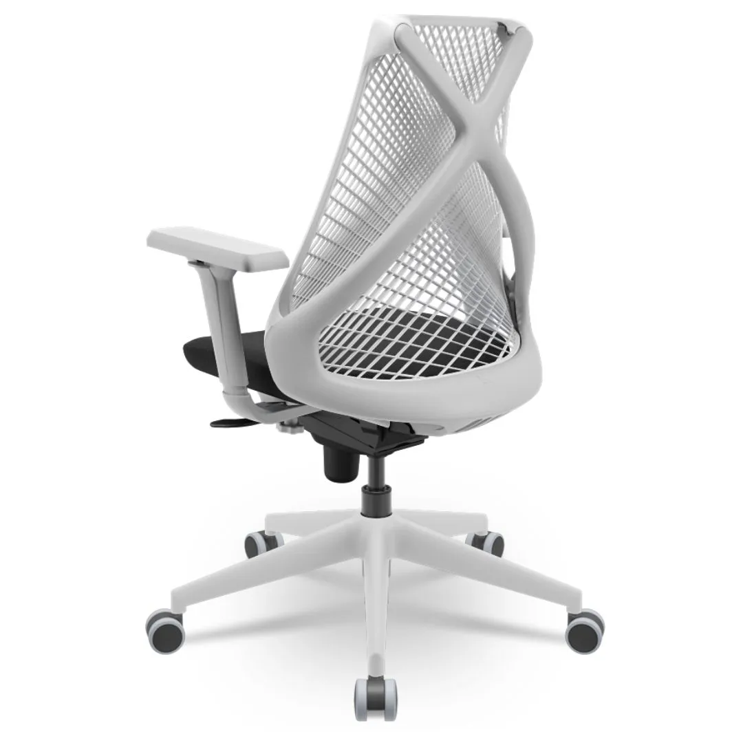 Cadeira Ergonômica BIX X+ Grey - Syncron + Base Itália + Tela Branca - Assento Preto