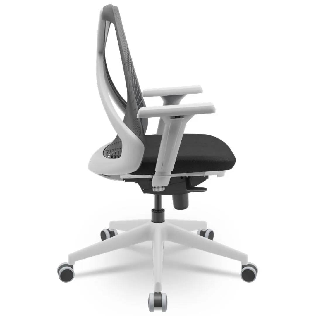 Cadeira Ergonômica BIX X+ Grey - Syncron + Base Itália + Tela Cinza - Assento Preto