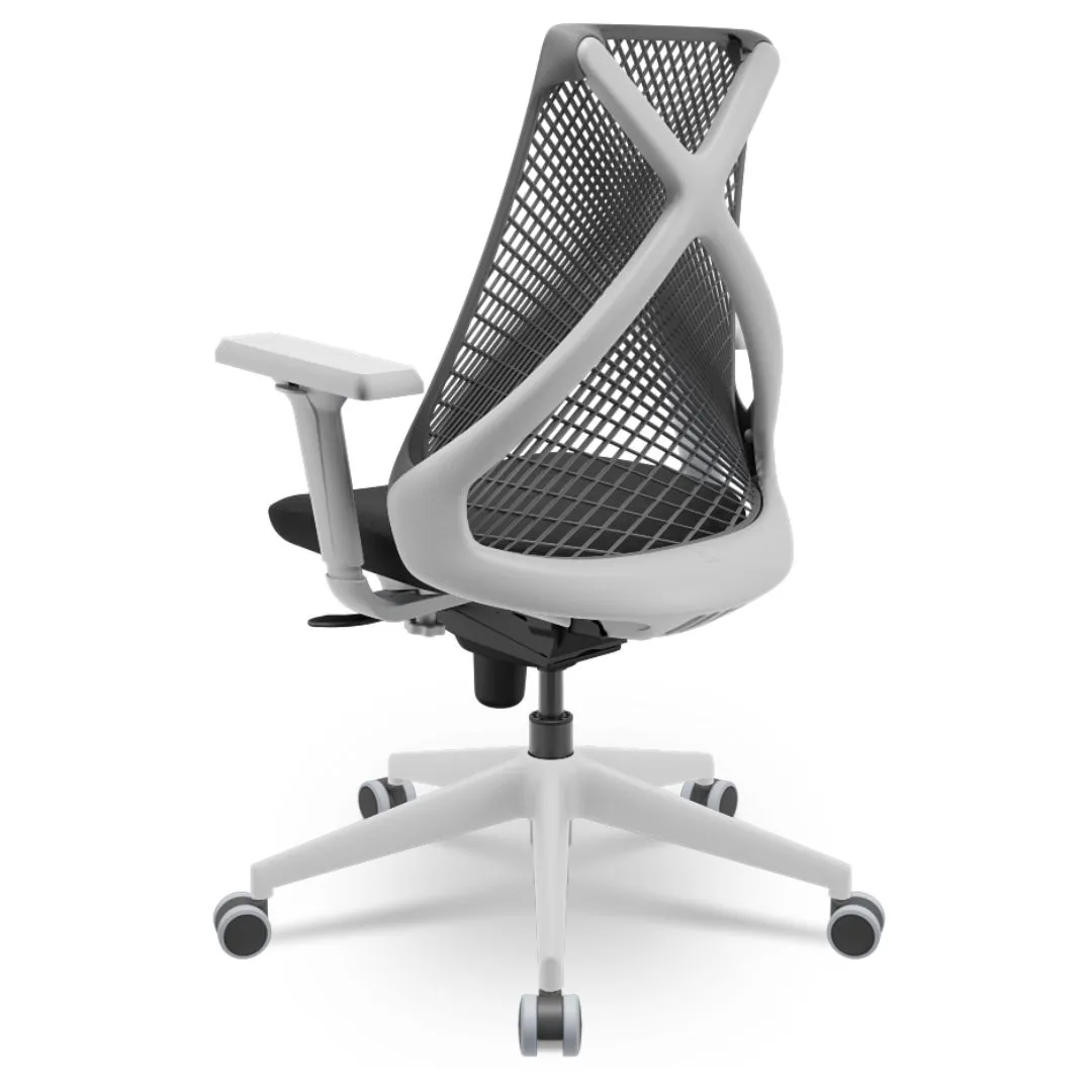 Cadeira Ergonômica BIX X+ Grey - Syncron + Base Itália + Tela Cinza - Assento Preto