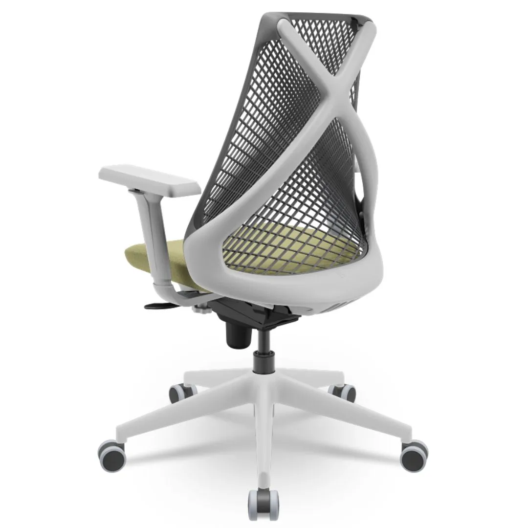 Cadeira Ergonômica BIX X+ Grey - Syncron + Base Itália + Tela Cinza - Assento Palha
