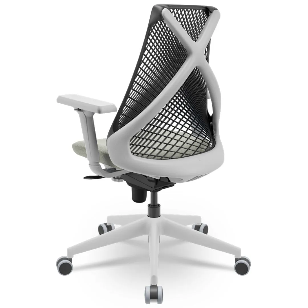 Cadeira Ergonômica BIX X+ Grey - Syncron + Base Itália + Tela Preta - Assento Cinza Claro