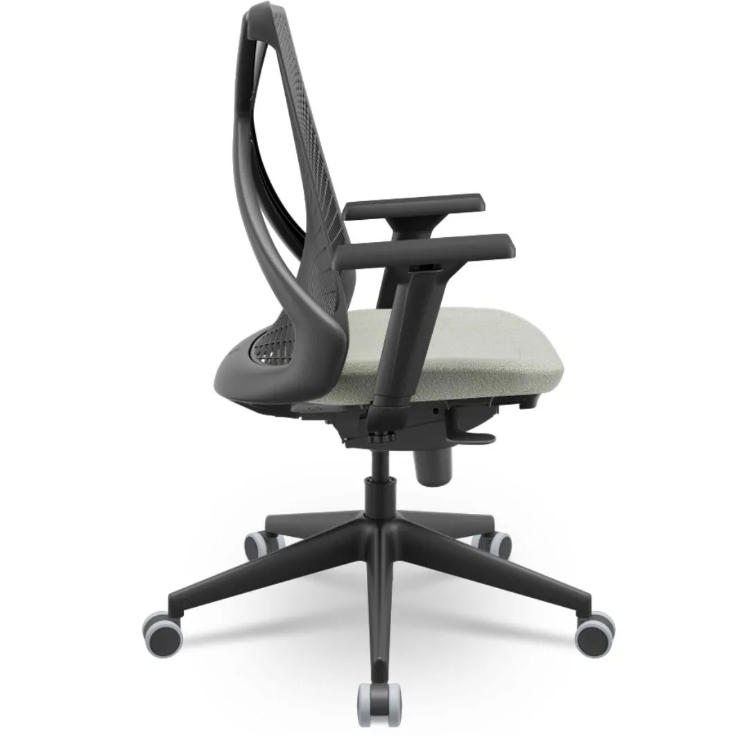 Cadeira Ergonômica BIX X+ Black - Syncron + Base Itália + Tela Preta - Assento Cinza Claro