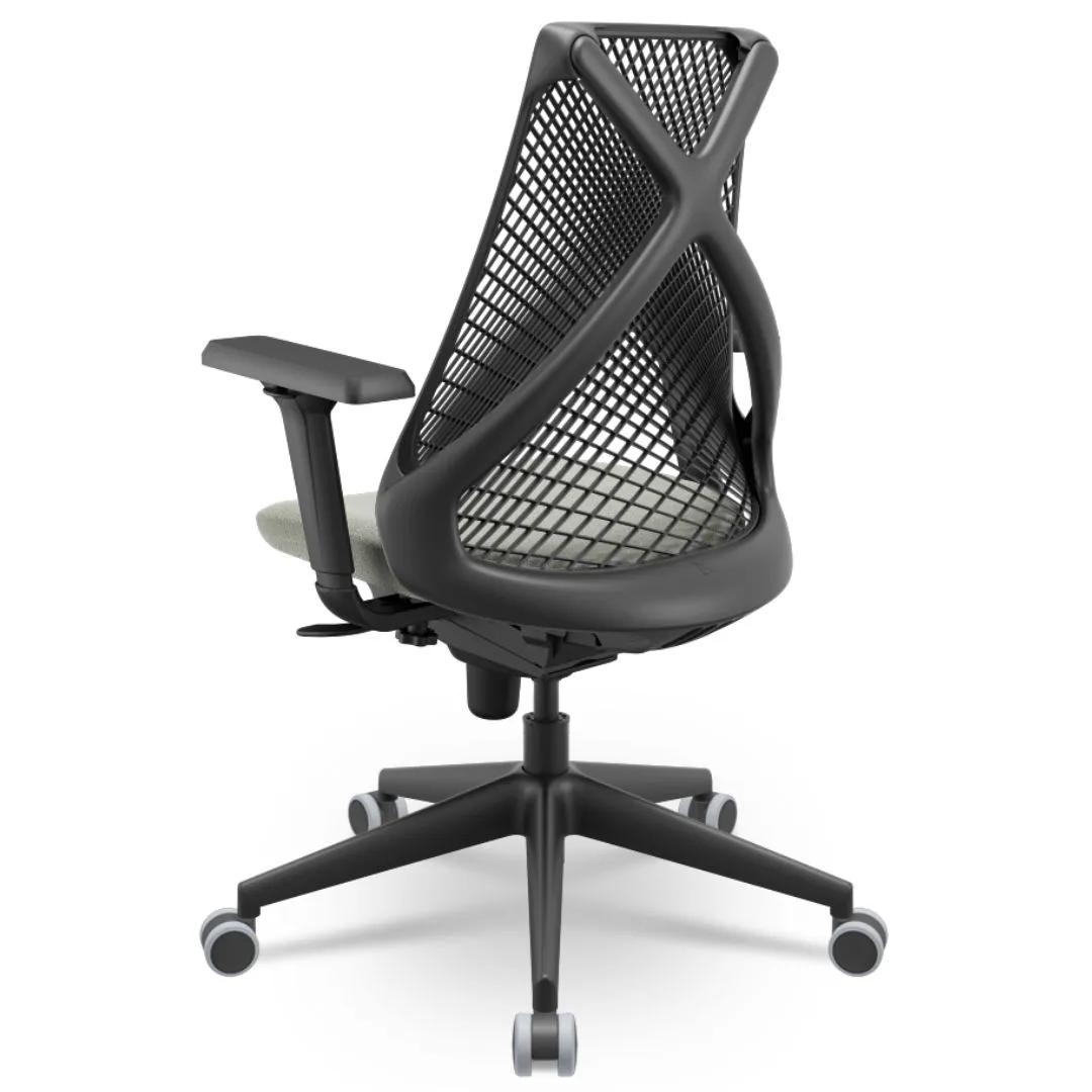 Cadeira Ergonômica BIX X+ Black - Syncron + Base Itália + Tela Preta - Assento Cinza Claro