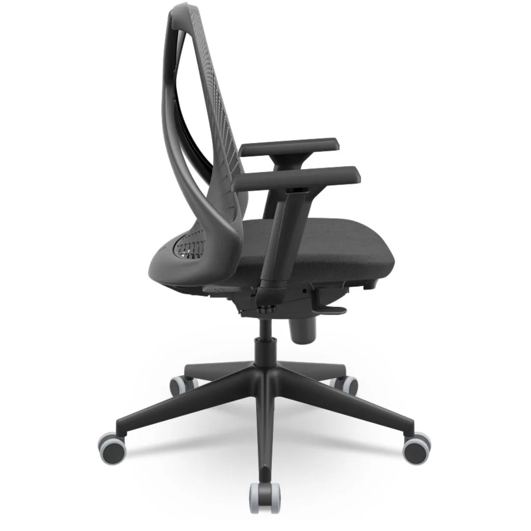 Cadeira Ergonômica BIX X+ Black - Syncron + Base Itália + Tela Cinza - Assento Cinza Grafite