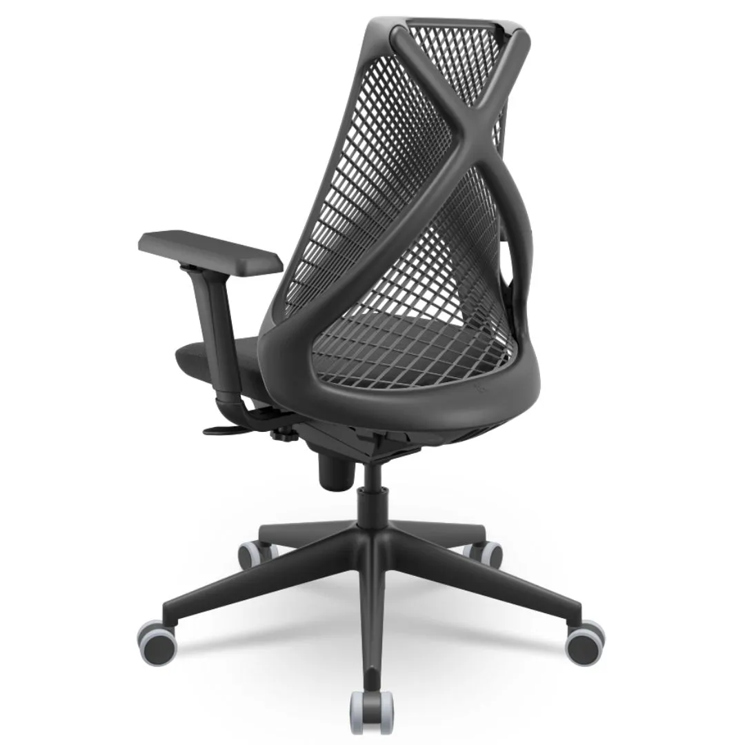 Cadeira Ergonômica BIX X+ Black - Syncron + Base Itália + Tela Cinza - Assento Cinza Grafite