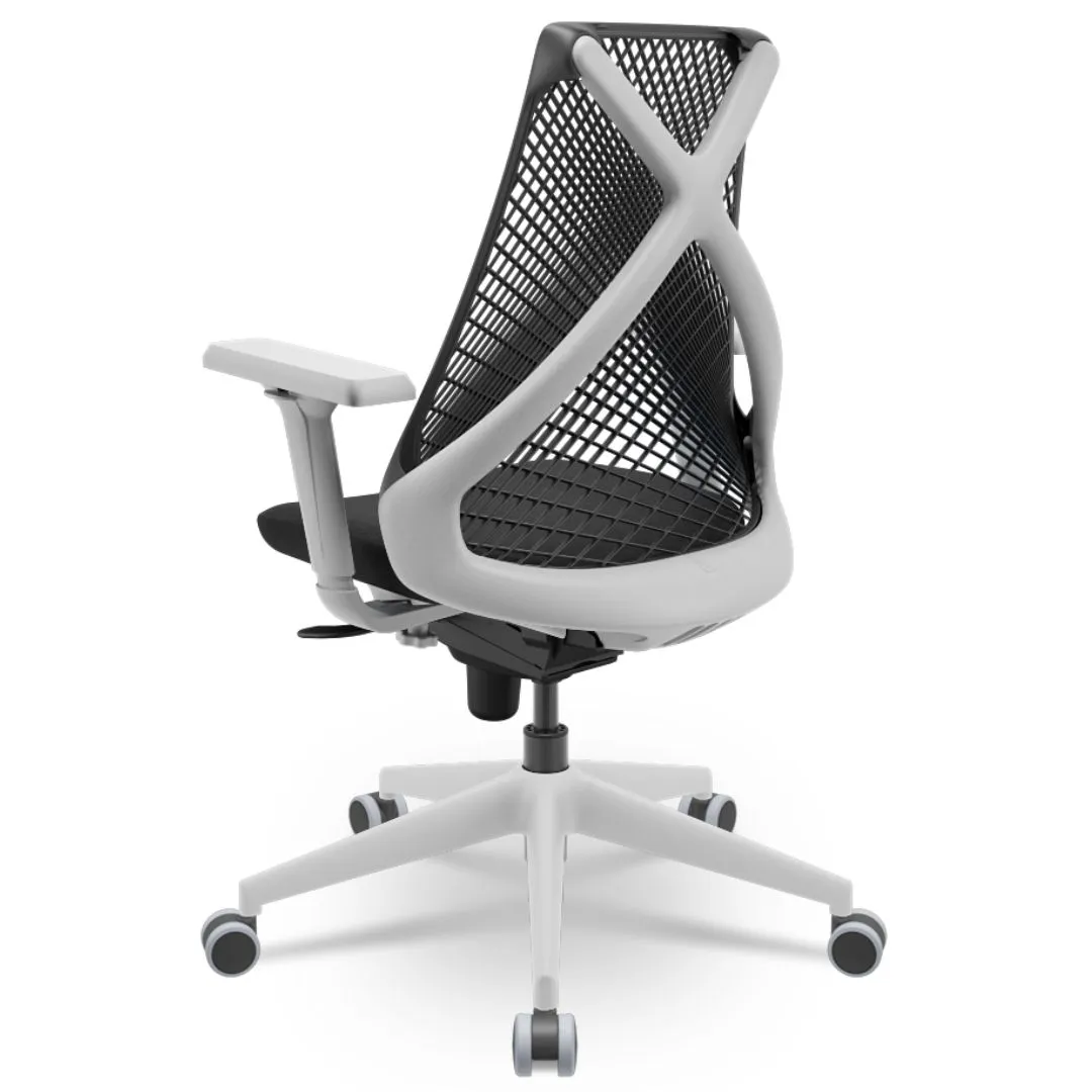Cadeira Ergonômica BIX X+ Grey - Syncron + Base Itália + Tela Preta - Assento Preto
