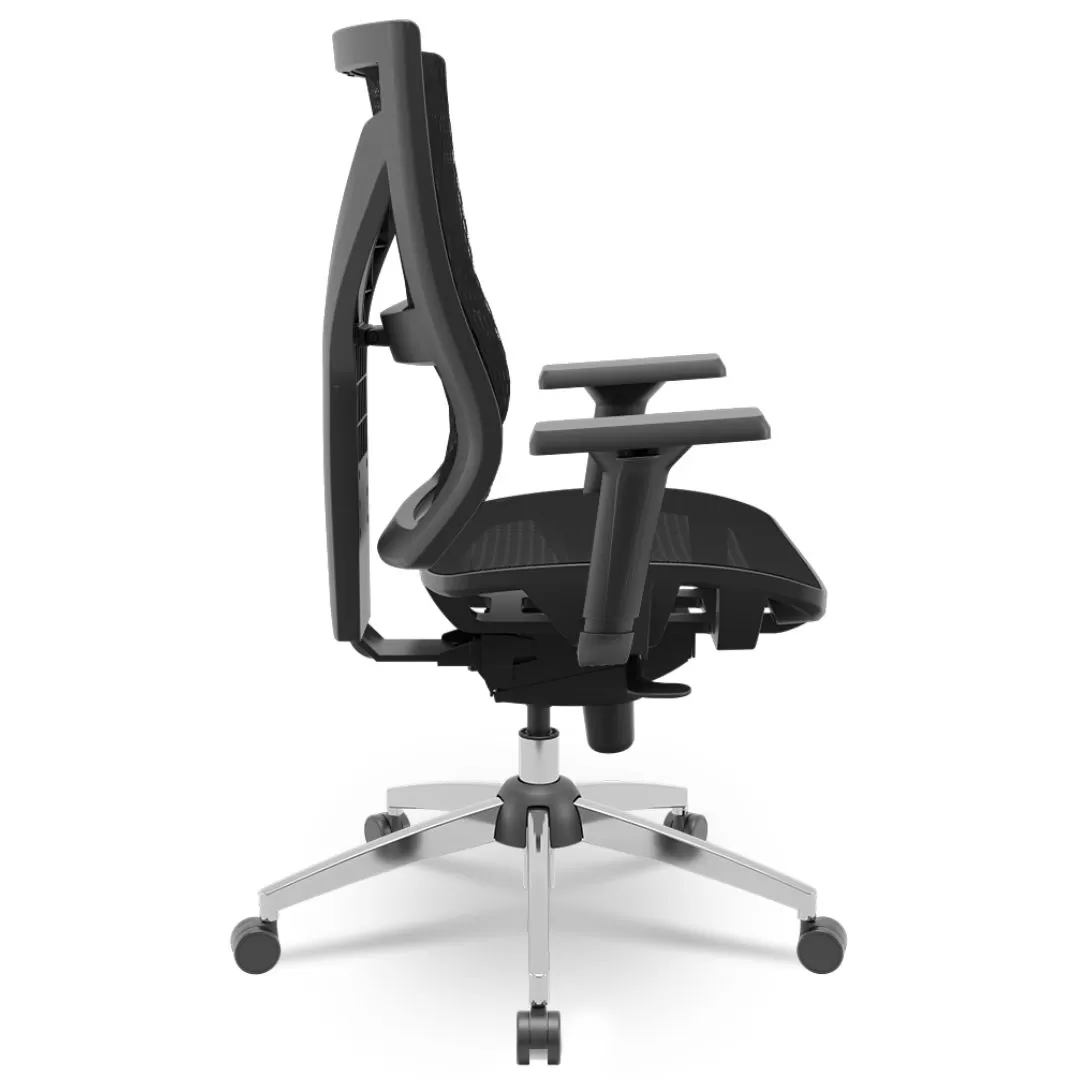 Cadeira Darix X+ Presidente - Assento Tela - Base CROMADA - Syncron - Preta plaxmetal