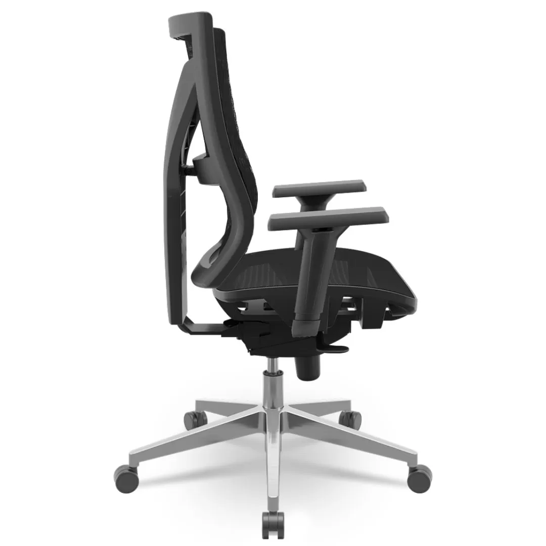Cadeira Darix X+ Presidente - Assento Tela - Base ALUMÍNIO - Syncron - Preta plaxmetal