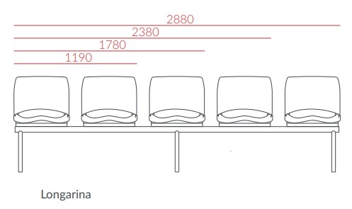 Longarina Polipropileno 5 Lugares Anatômica - Ergoplax Premium