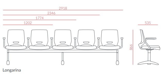 Longarina Beezi 3 Lugares - Assento Estofado | Com Braço Delta - Recepção - Sala De Espera