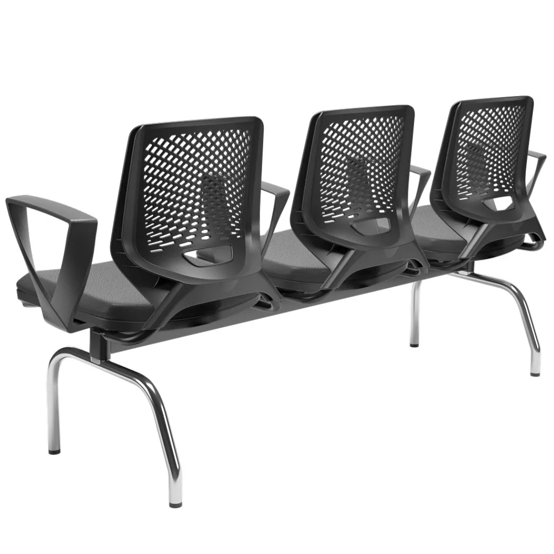 Longarina Beezi 3 Lugares - Assento Estofado | Com Braço Delta - Recepção - Sala De Espera