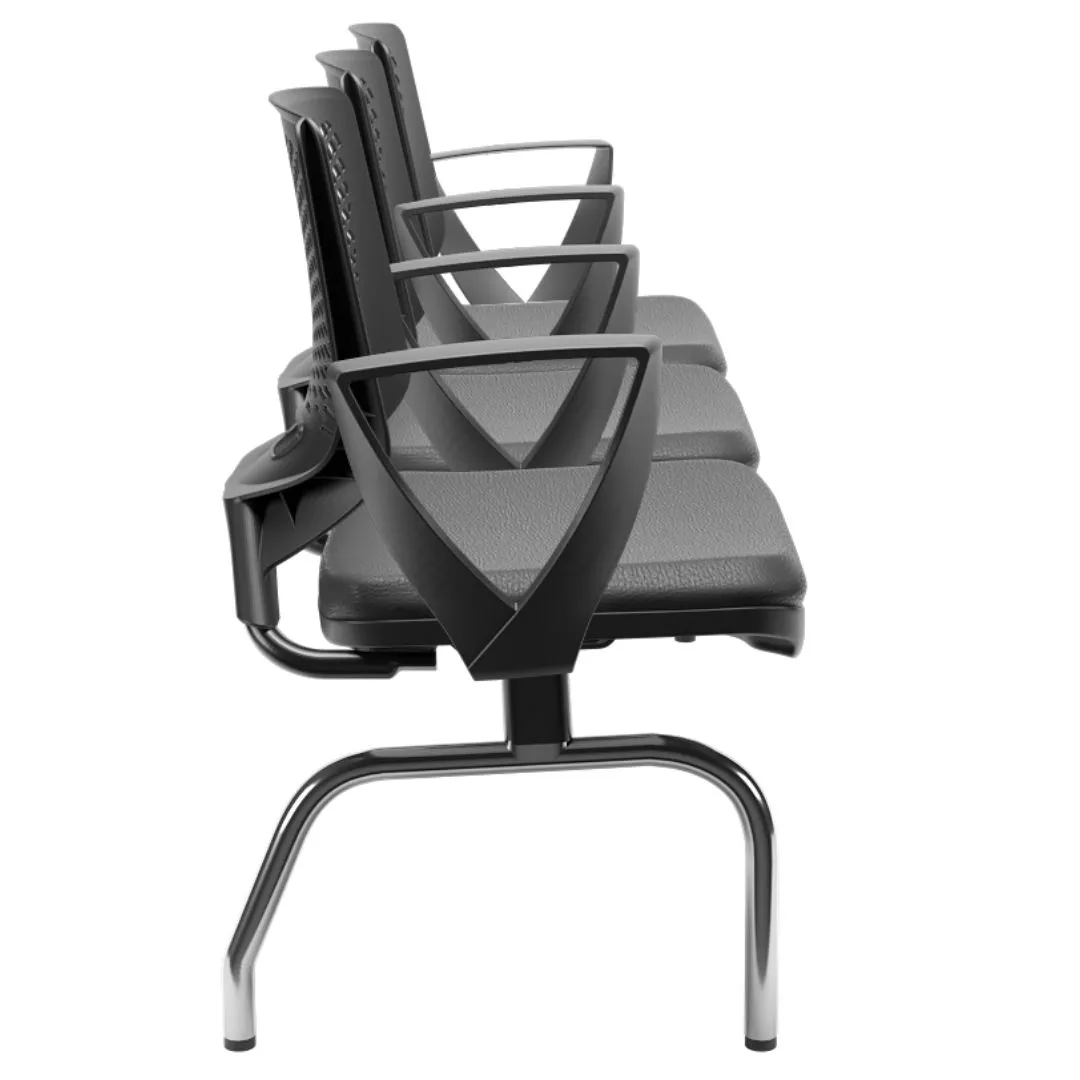 Longarina Beezi 4 Lugares - Assento Estofado | Com Braço Delta - Recepção - Sala De Espera