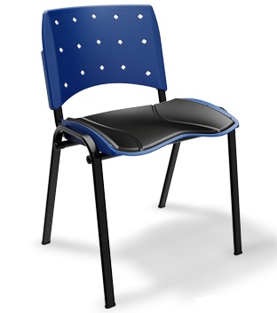  Cadeira Fixa Empilhável Ergoplax | Estrutura Preta - Assento Estofado