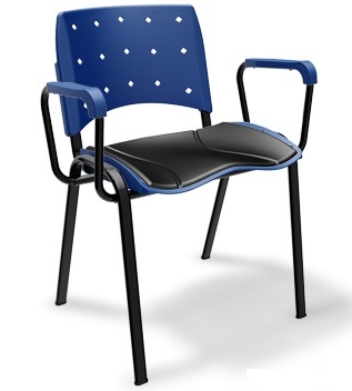  Cadeira fixa Empilhável Ergoplax com braços | Estrutura preta - Assento estofado 