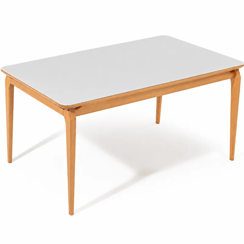 Mesa Retangular De Jantar Argos 1,40 X 0,90cm Em Madeira - Tampo Vidro Off-White Ou Fendi