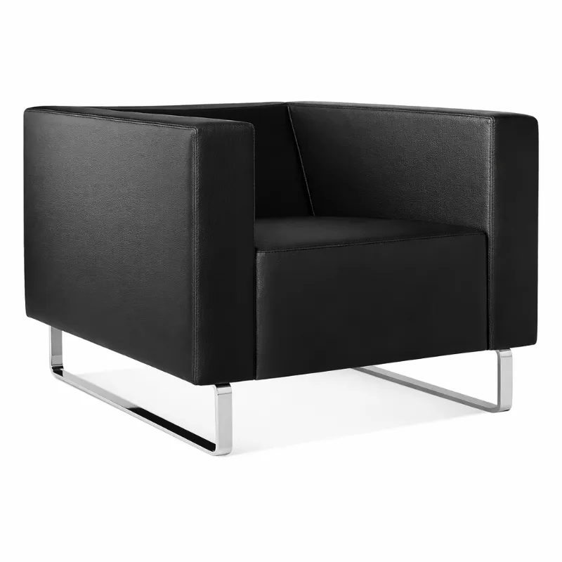 Sofá Para Recepção Genialle 1 Lugar | Pés Alumínio - Couro Ecológico - Diversas Cores