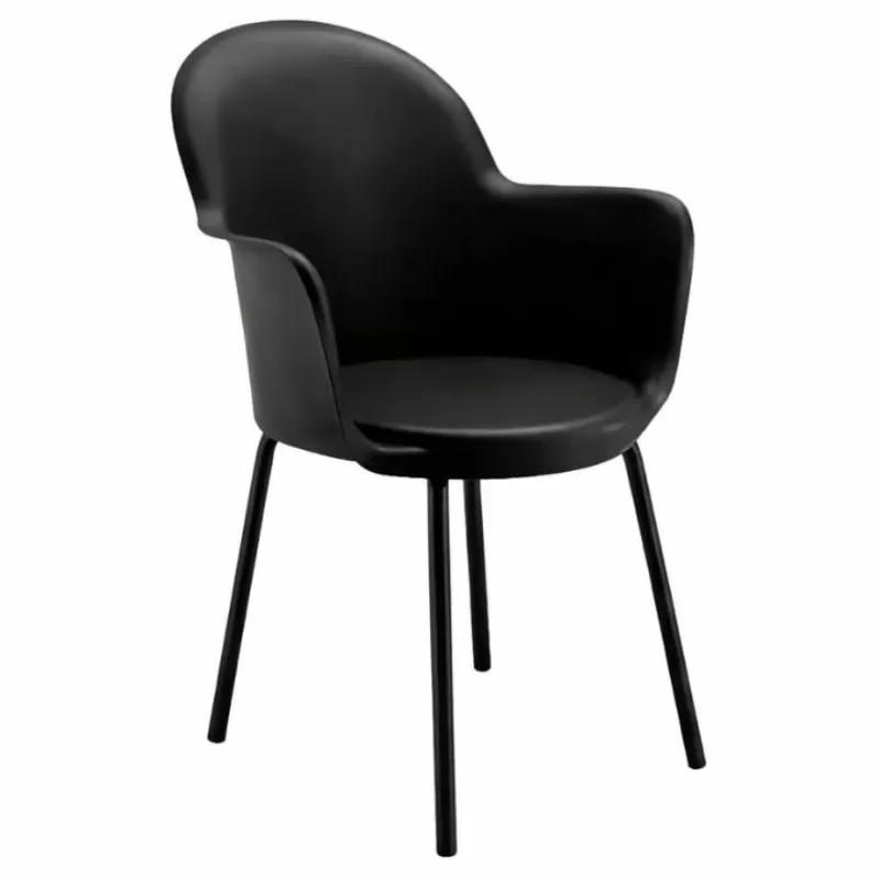 Cadeira Boston Com Braço - Estrutura Fixa Preta - Rhodes